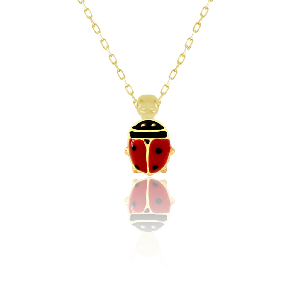 Yellow Gold Enamel Ladybug Pendant Necklace 13